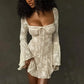 Elegant Embroidery Party Patchwork Dress Women Clothing 2023 Vestido Fashion Night Club Women Long Sleeve Dresses Sexy Mini 2484