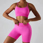 Wholesale Seamless Rib Sportswear 3 Piece Suit Seamless Breathable Women Clothing Gym Fitness Sets Sports Bra Leggings Yoga Set