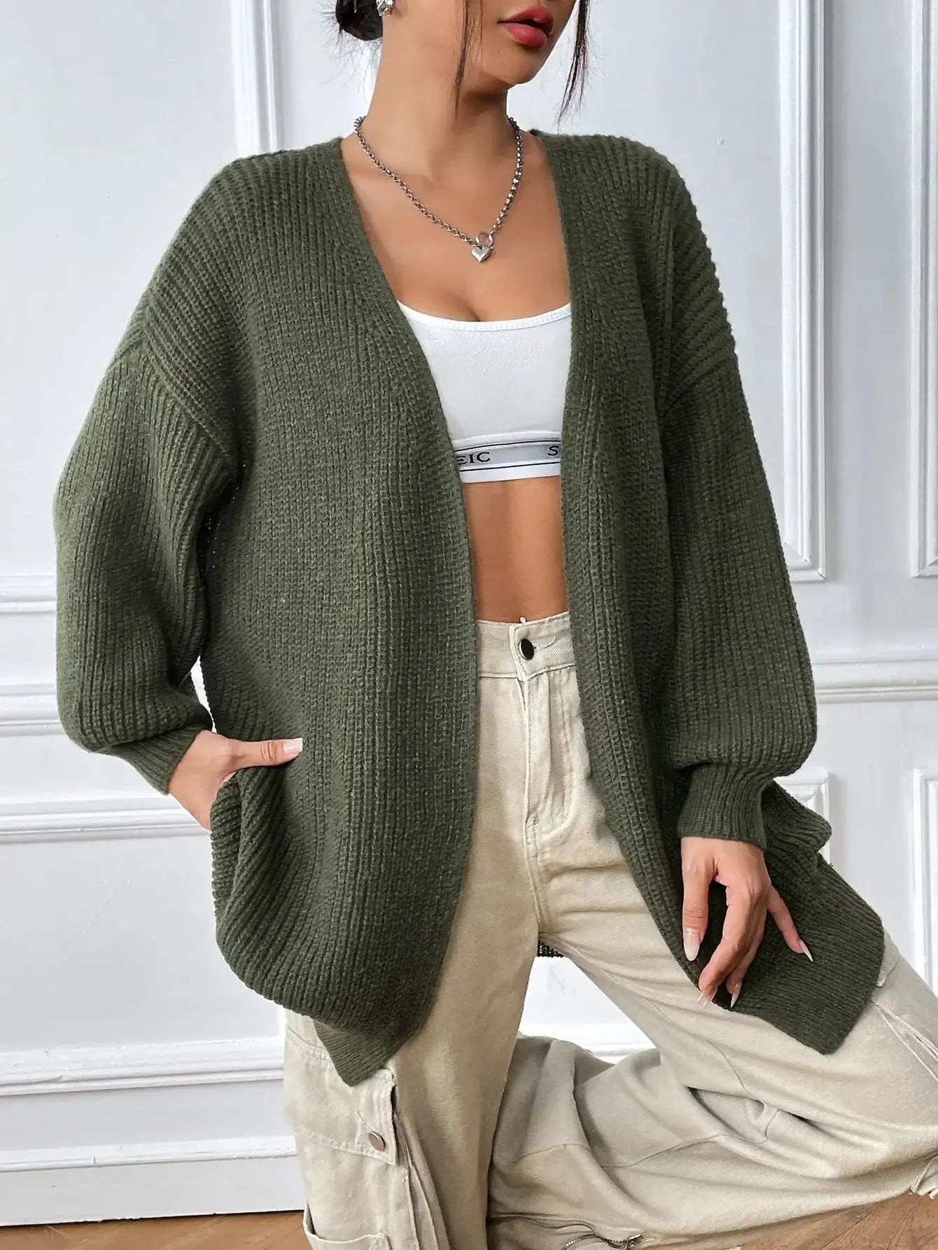 Manufacturers Women Clothing Casual Autumn and Winter New Release-European American Style Open Front Sweater Knitted Cardigan