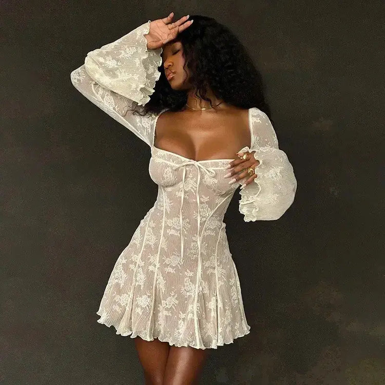 Elegant Embroidery Party Patchwork Dress Women Clothing 2023 Vestido Fashion Night Club Women Long Sleeve Dresses Sexy Mini 2484