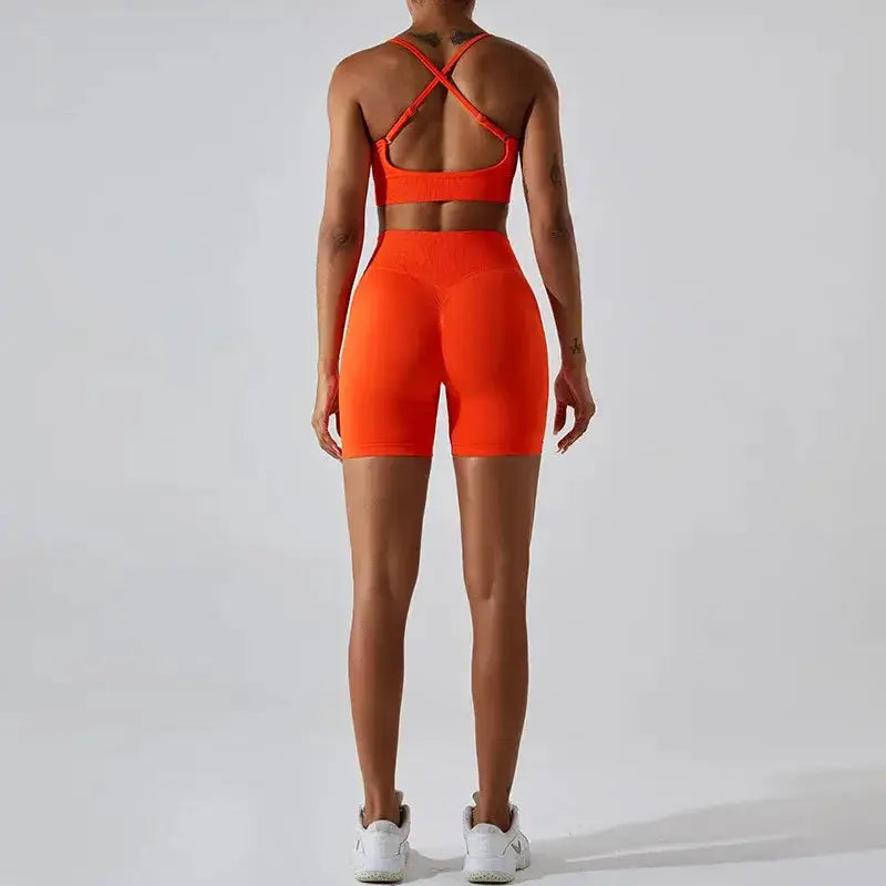Wholesale Seamless Rib Sportswear 3 Piece Suit Seamless Breathable Women Clothing Gym Fitness Sets Sports Bra Leggings Yoga Set