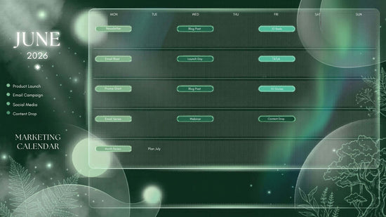 2026 marketing calendar with green and black design