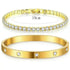 LUXEHAEVEN Stackable Gold Bracelets Bangles for Women Girls 14K Gold Plated