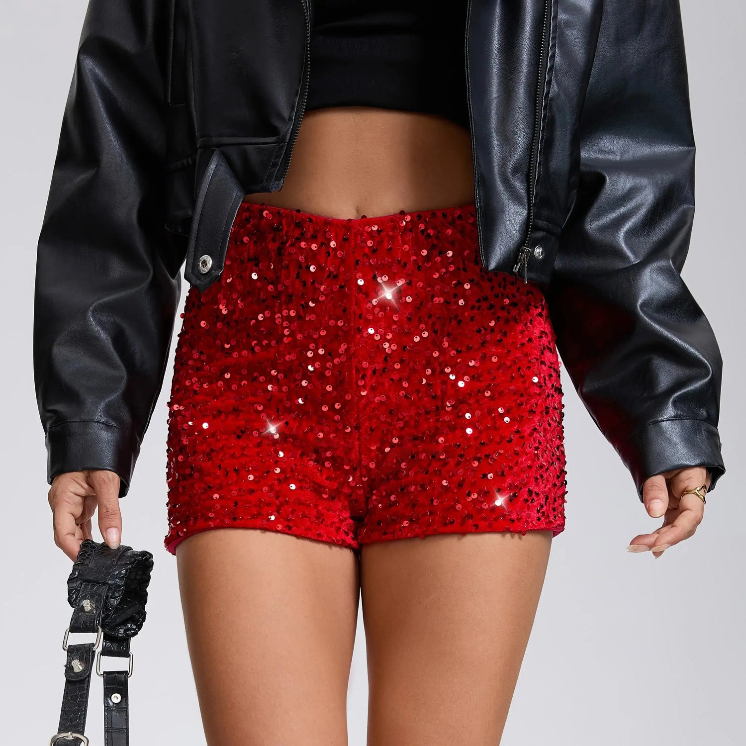 LUXEHAEVEN Leopard Sequin Club Shorts