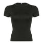 LUXEHAEVEN Basic Solid Crop Top Short Sleeve Crewneck