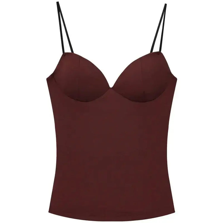 LUXEHAEVEN Burgundy Bustier Slip Top