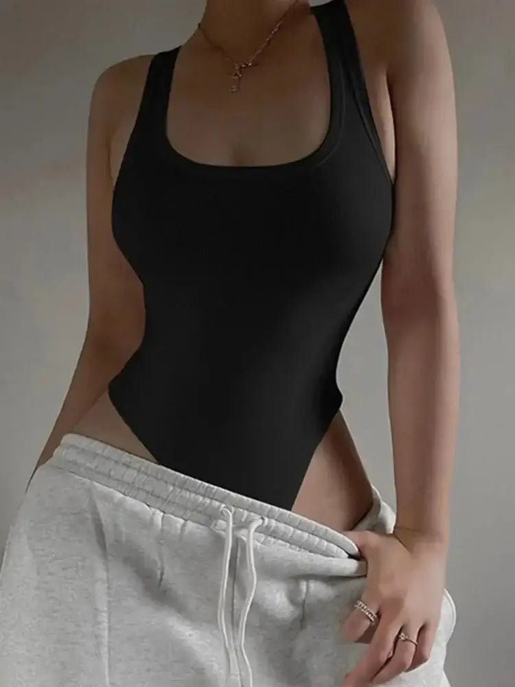 LUXEHAEVEN Sleeveless Knit Bodysuit Hot Summer Sexy Bodycon Off Shoulder Halter Tops