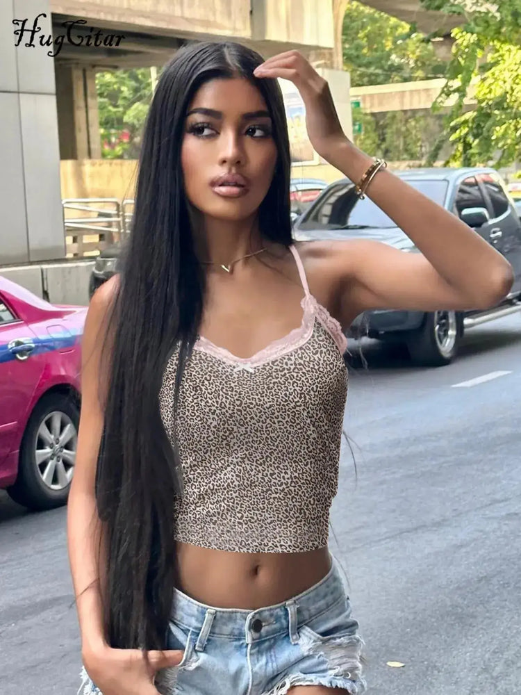 LUXEHAEVEN Leopard Lace Crop Camis