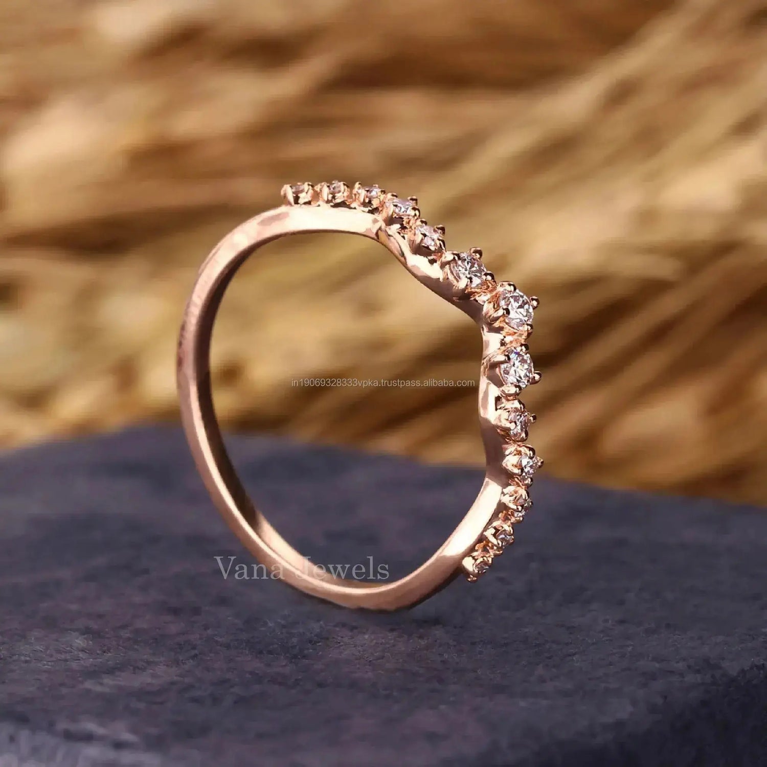 Lab Grown Diamond 14K Solid Gold Brilliant Cut Yellow Gold Curved Eternity Anniversary Dainty Stacking Wedding Band IGI