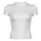 LUXEHAEVEN Basic Solid Crop Top Short Sleeve Crewneck