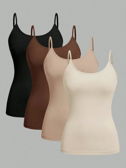 LUXEHAEVEN Solid Strap Camisole Set