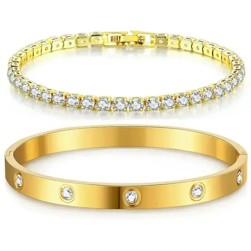 LUXEHAEVEN Stackable Gold Bracelets Bangles for Women Girls 14K Gold Plated