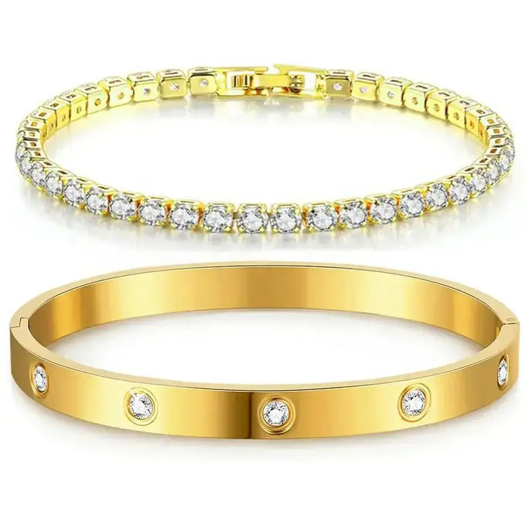LUXEHAEVEN Stackable Gold Bracelets Bangles for Women Girls 14K Gold Plated