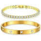 LUXEHAEVEN Stackable Gold Bracelets Bangles for Women Girls 14K Gold Plated