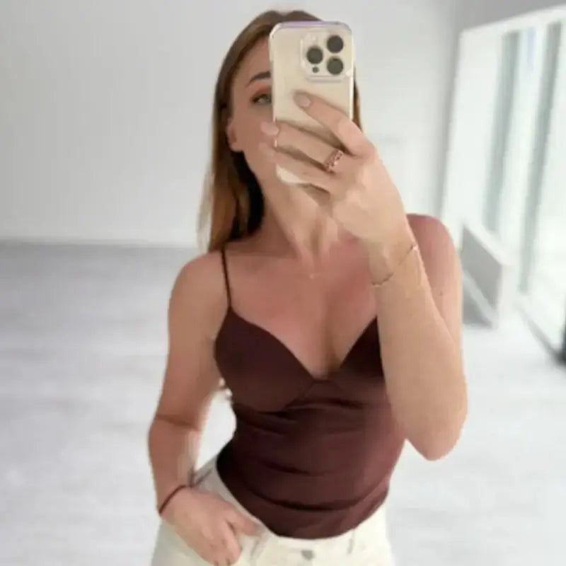 LUXEHAEVEN Burgundy Bustier Slip Top