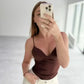LUXEHAEVEN Burgundy Bustier Slip Top