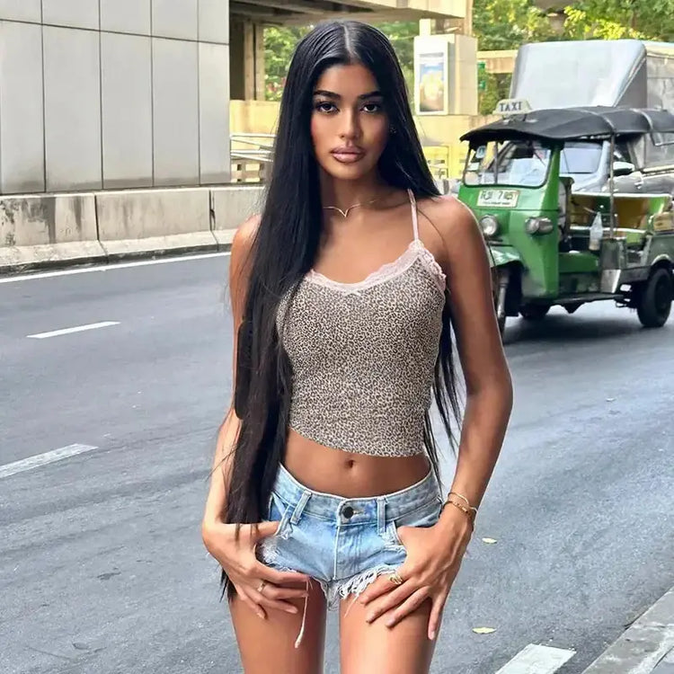 LUXEHAEVEN Leopard Lace Crop Camis
