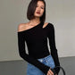LUXEHAEVEN Fashion Skew Collar Off-shoulder Crop Top