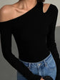 LUXEHAEVEN Fashion Skew Collar Off-shoulder Crop Top