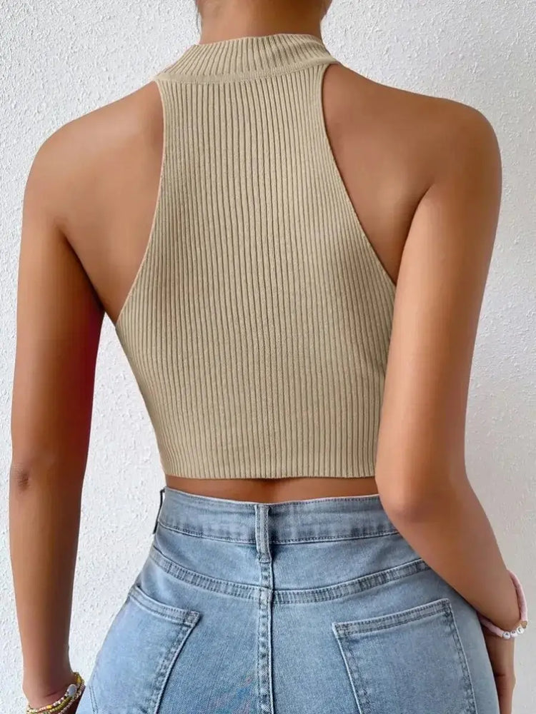 LUXEHAEVEN Ribbed Halter Tank Top