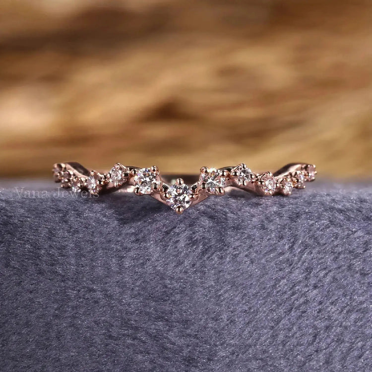 Lab Grown Diamond 14K Solid Gold Brilliant Cut Yellow Gold Curved Eternity Anniversary Dainty Stacking Wedding Band IGI