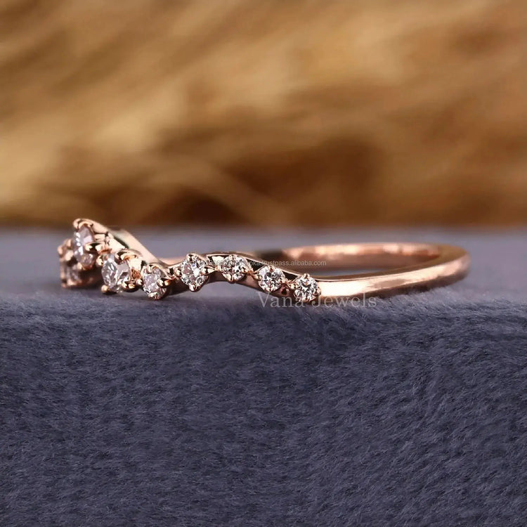 Lab Grown Diamond 14K Solid Gold Brilliant Cut Yellow Gold Curved Eternity Anniversary Dainty Stacking Wedding Band IGI