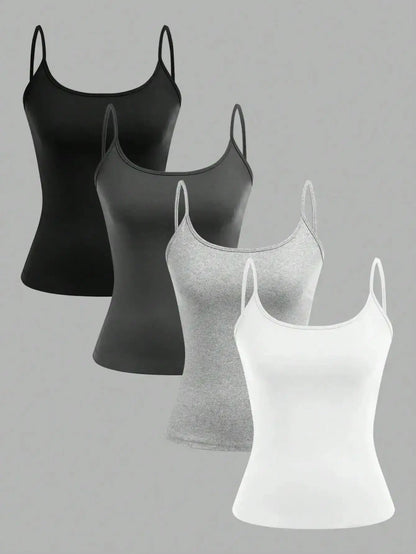 LUXEHAEVEN Solid Strap Camisole Set
