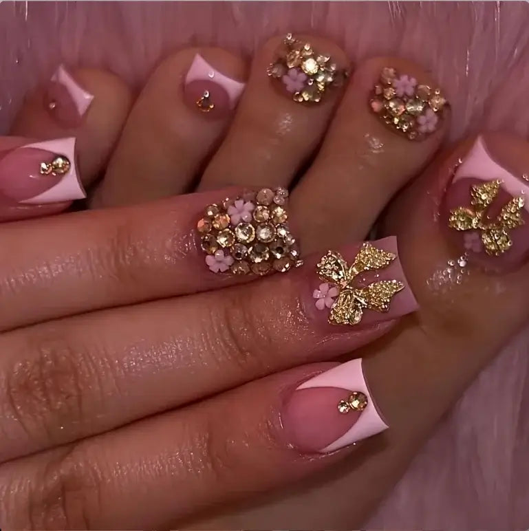 LUXEHAEVEN French Black Border Press On Toenails