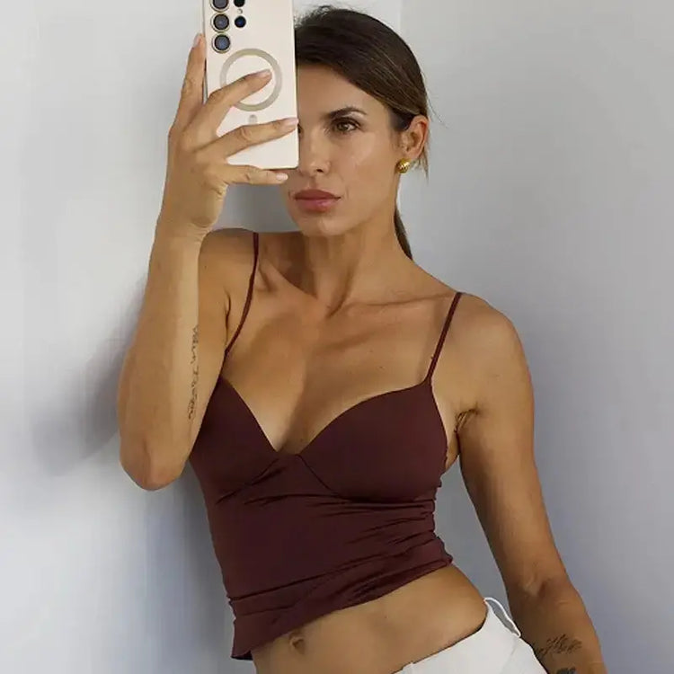 LUXEHAEVEN Burgundy Bustier Slip Top