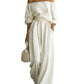 LUXEHAEVEN Casual Two-Piece Womens Outfit Off-Shoulder Top And Wide-Leg Pants Set LuxeHaeven