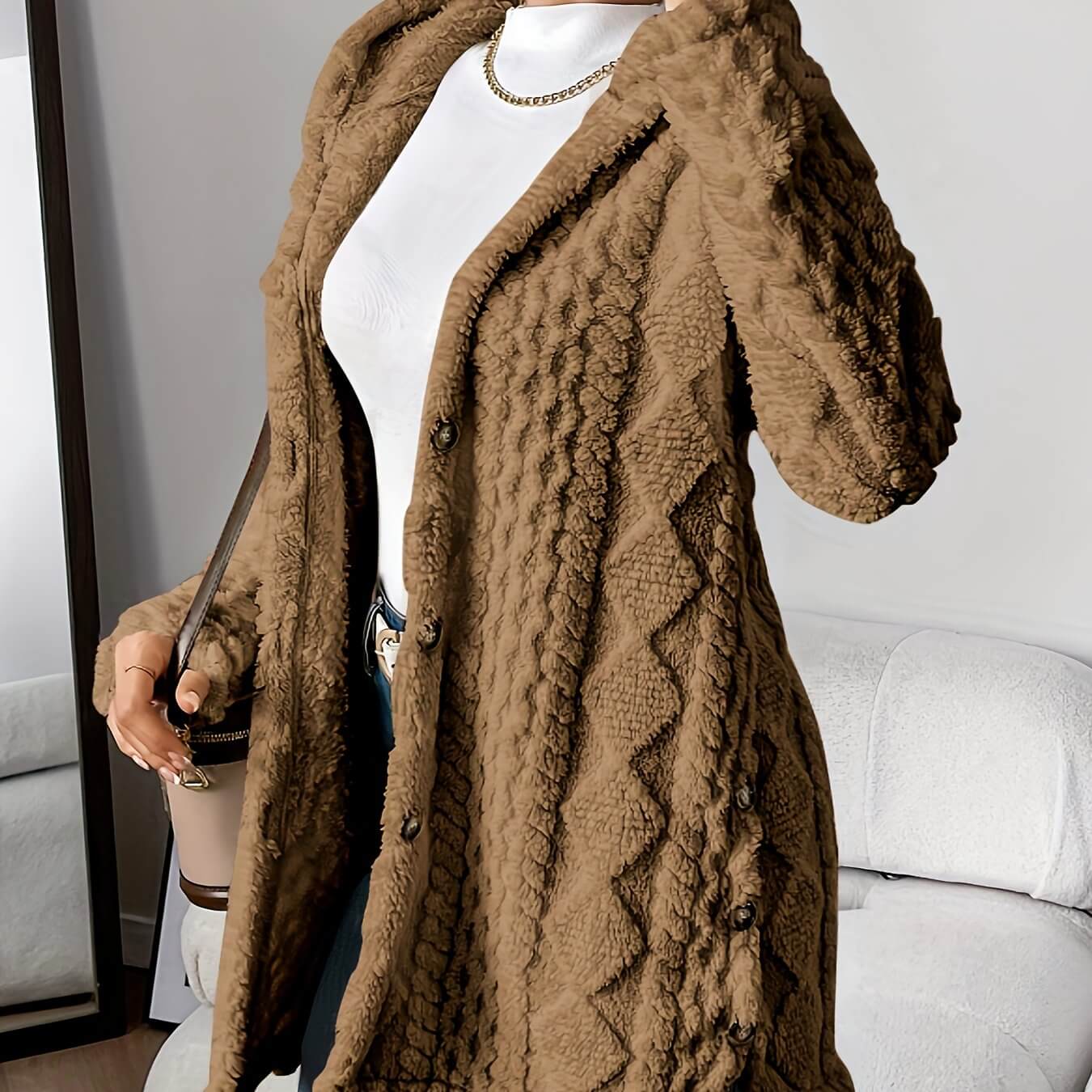 LUXEHAEVEN Warm Hooded Cardigan Coat