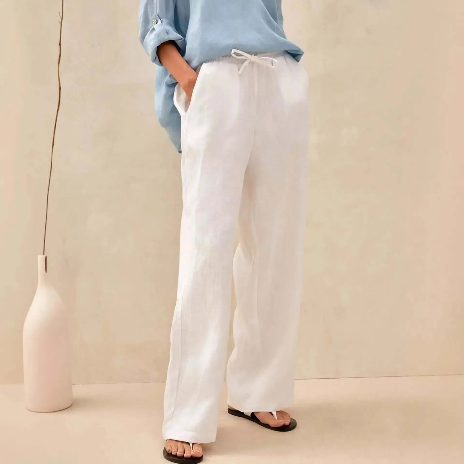 LUXEHAEVEN Linen Comfortable Straight-Leg Pants Women&