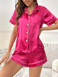 Open-front Buttoned Solid Color Lapel Satin Pajama Set