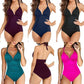 LUXEHAEVEN Multi-colored Ruffled Trim Figure-hugging Backless One-piece Swimsuit LuxeHaeven