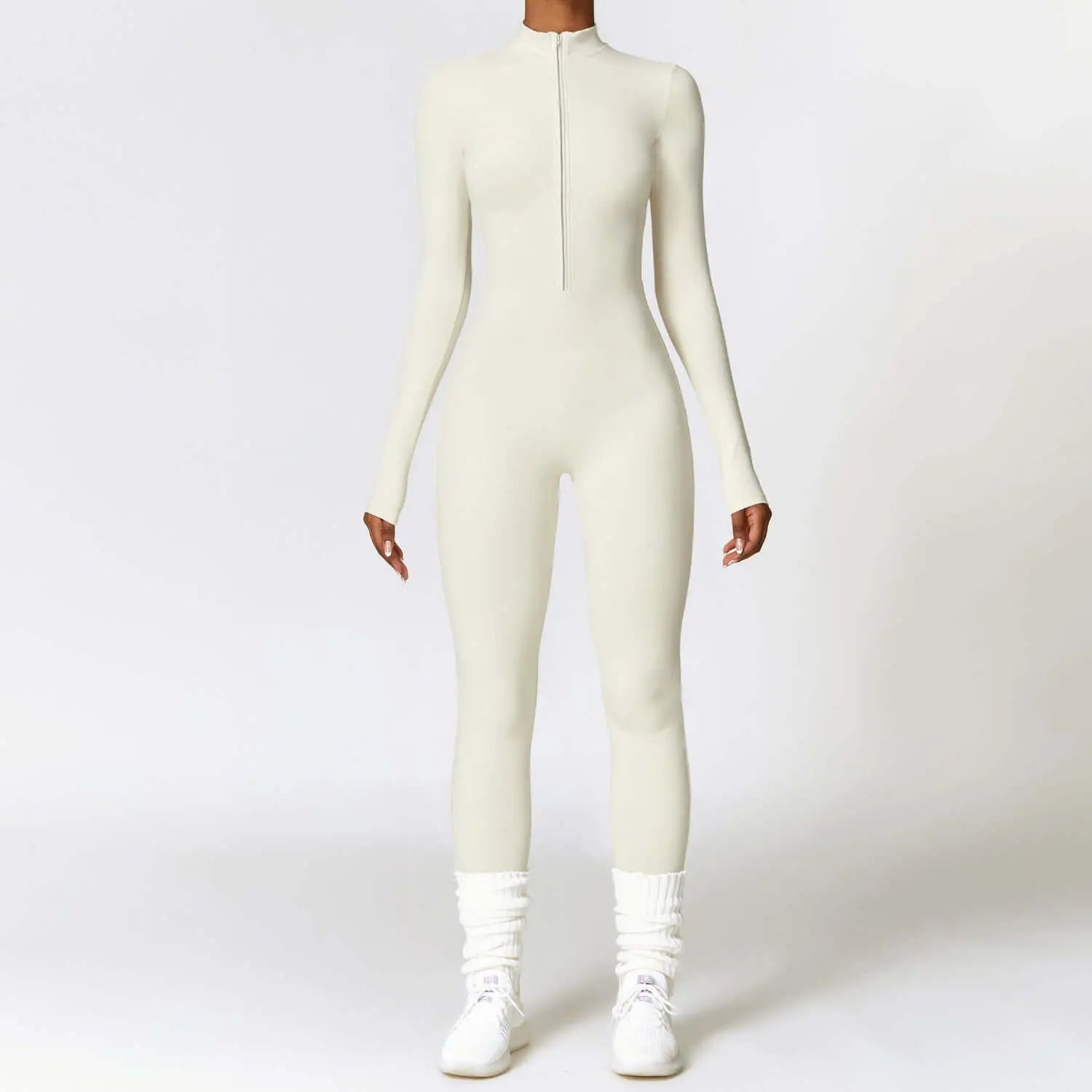 LUXEHAEVEN Warm Zipper Long-sleeved Jumpsuit Yoga Fitness Sports Pants Breathable Bodysuit Women&