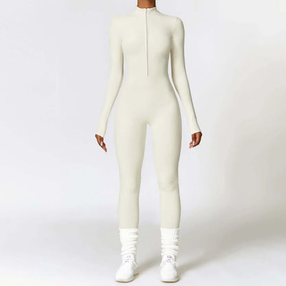 LUXEHAEVEN Warm Zipper Long-sleeved Jumpsuit Yoga Fitness Sports Pants Breathable Bodysuit Women&