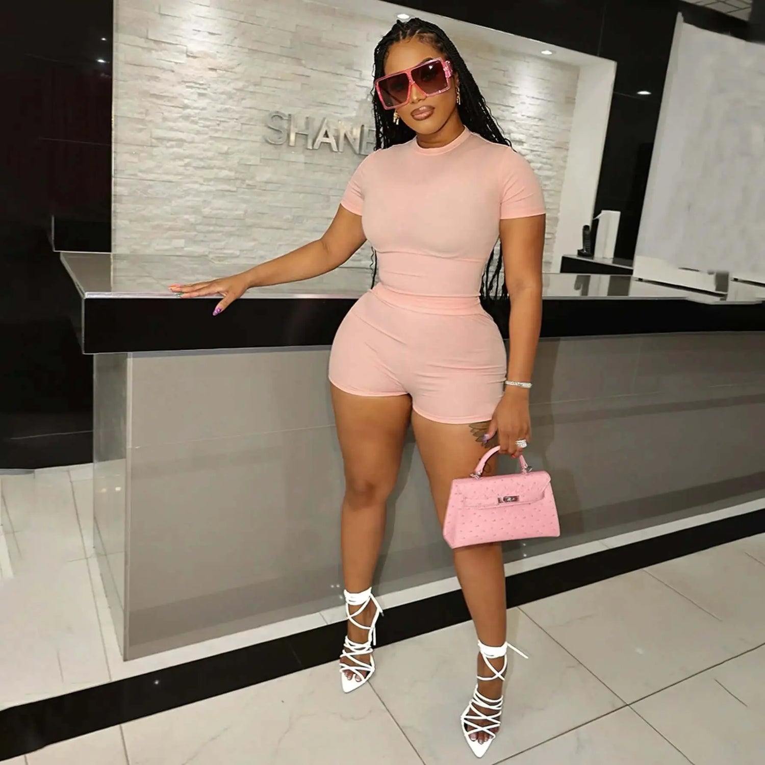 LUXEHAEVEN Two-Piece Set Short-Sleeve Top And Shorts LuxeHaeven