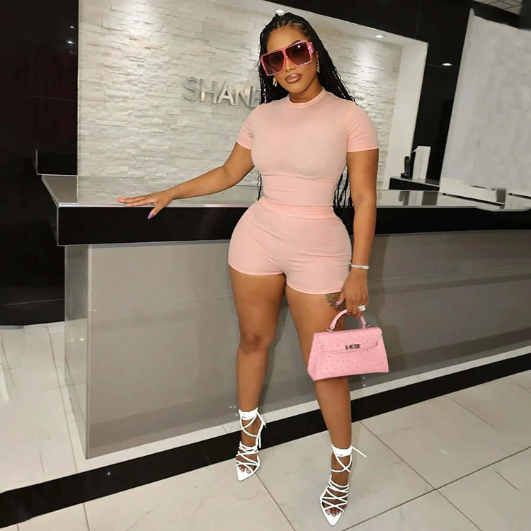 LUXEHAEVEN Two-Piece Set Short-Sleeve Top And Shorts LuxeHaeven