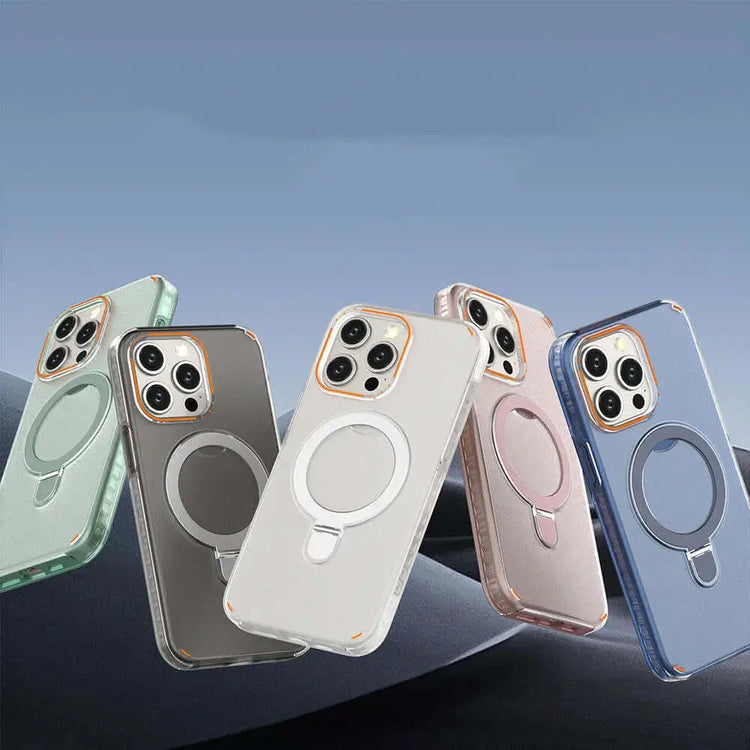 LUXEHAEVEN Colorful Magnetic Bracket Phone Case With Holder Stand Cover For Magesafe Magnetic Transparent Wireless Charge Case For Phone LuxeHaeven