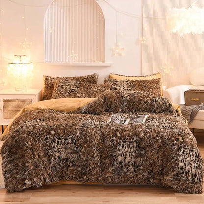 LUXEHAEVEN Luxury Thick Fleece Duvet Cover Queen King Winter Warm Bed Quilt Cover Pillowcase Fluffy Plush Shaggy Bedclothes Bedding Set Winter Body Keep Warm LuxeHaeven