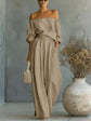 LUXEHAEVEN Casual Two-Piece Womens Outfit Off-Shoulder Top And Wide-Leg Pants Set LuxeHaeven