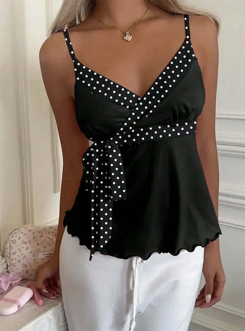 LUXEHAEVEN Womens Wave-Edged Lace-Up Tank Top Slimming Outerwear Sleeveless LuxeHaeven
