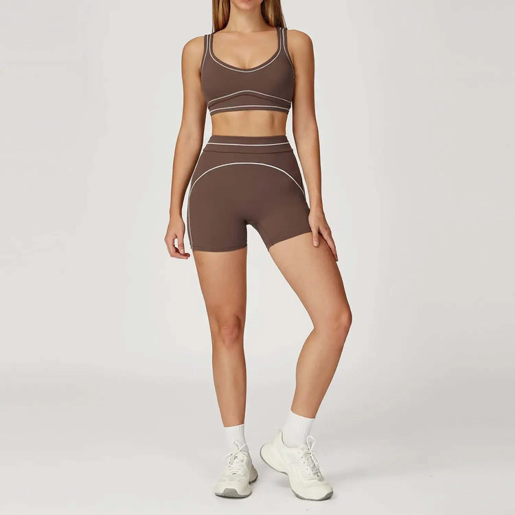 LUXEHAEVEN Contrast Color Brushed Yoga Suit Double-shoulder Strap High-grade Sports Workout Clothes LuxeHaeven