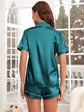 Open-front Buttoned Solid Color Lapel Satin Pajama Set
