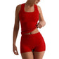 LUXEHAEVEN Womens Casual Solid-Colored Crew-Neck Slim-Fit Tank Top And High-Waist Shorts Set LuxeHaeven