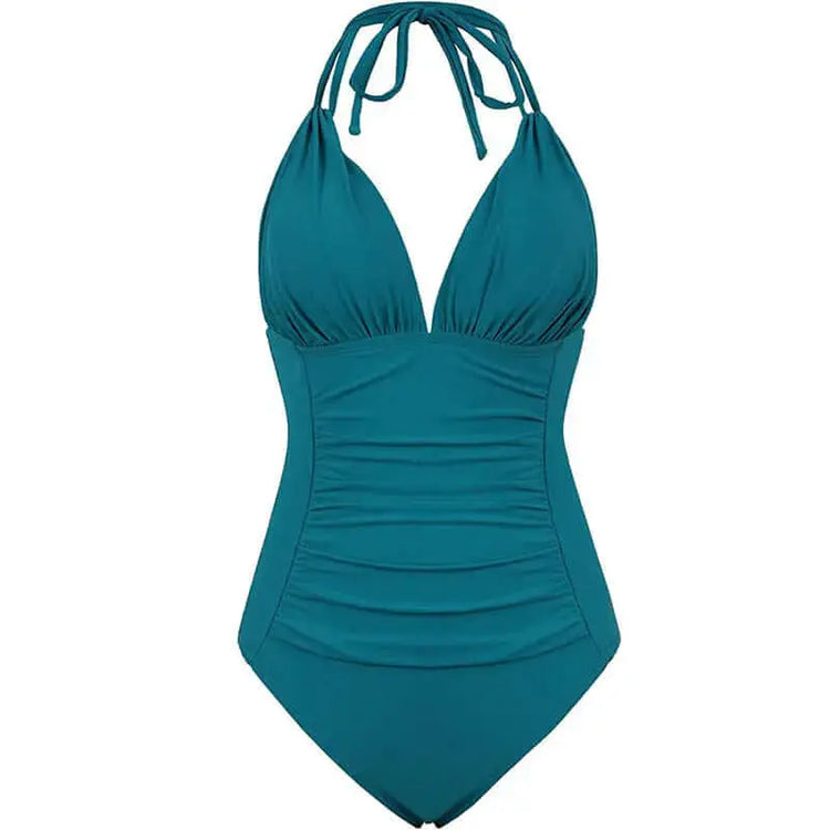 LUXEHAEVEN Multi-colored Ruffled Trim Figure-hugging Backless One-piece Swimsuit LuxeHaeven