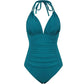 LUXEHAEVEN Multi-colored Ruffled Trim Figure-hugging Backless One-piece Swimsuit LuxeHaeven