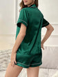 Open-front Buttoned Solid Color Lapel Satin Pajama Set