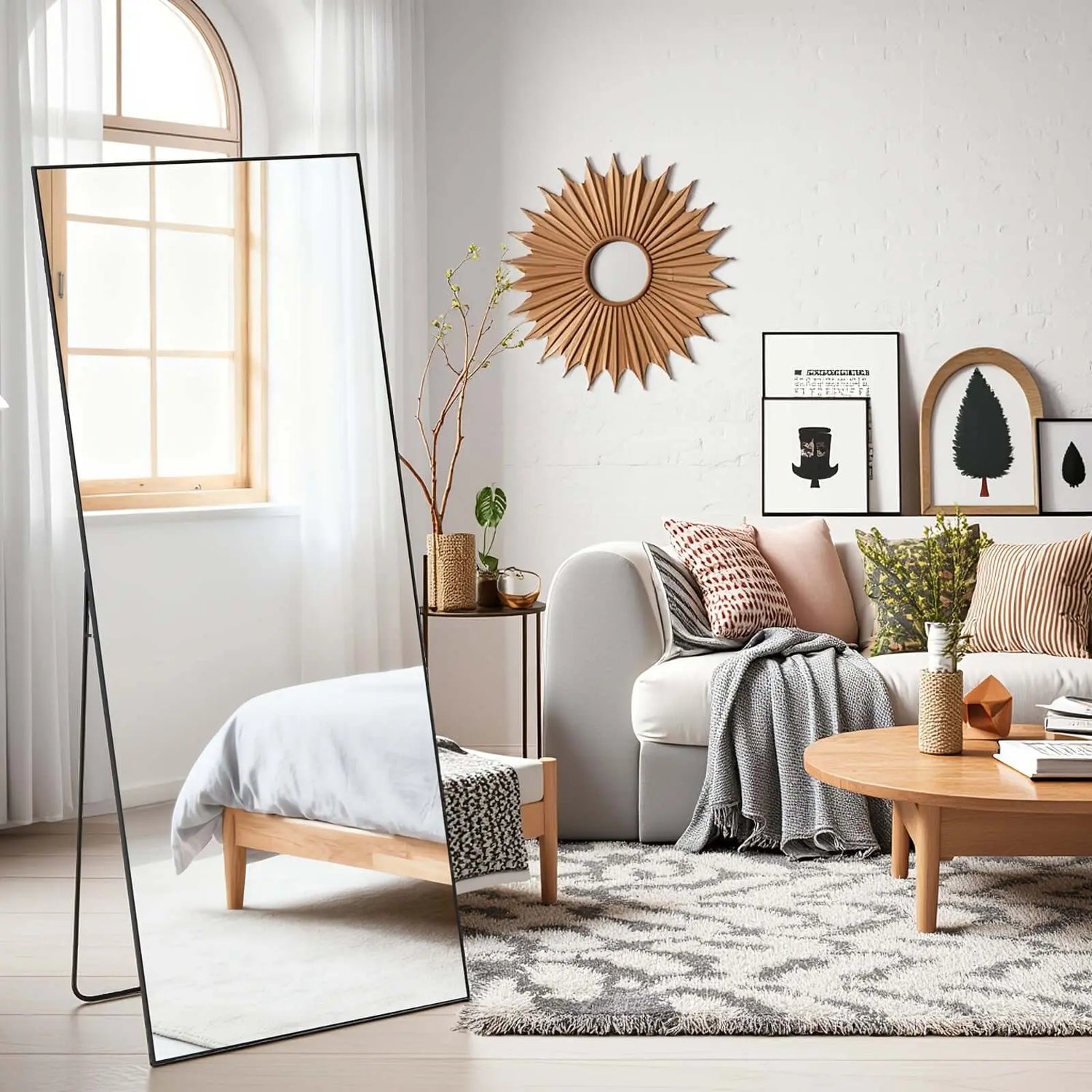 LUXEHAEVEN Full Length Arched/Rect Mirror with Stand