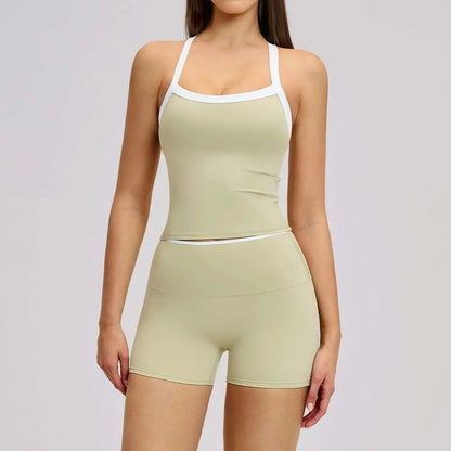 LUXEHAEVEN Nude-Feel Yoga Set Contrasting Colors, Crossed Back Design, Tight-Fitting Yoga Wear LuxeHaeven